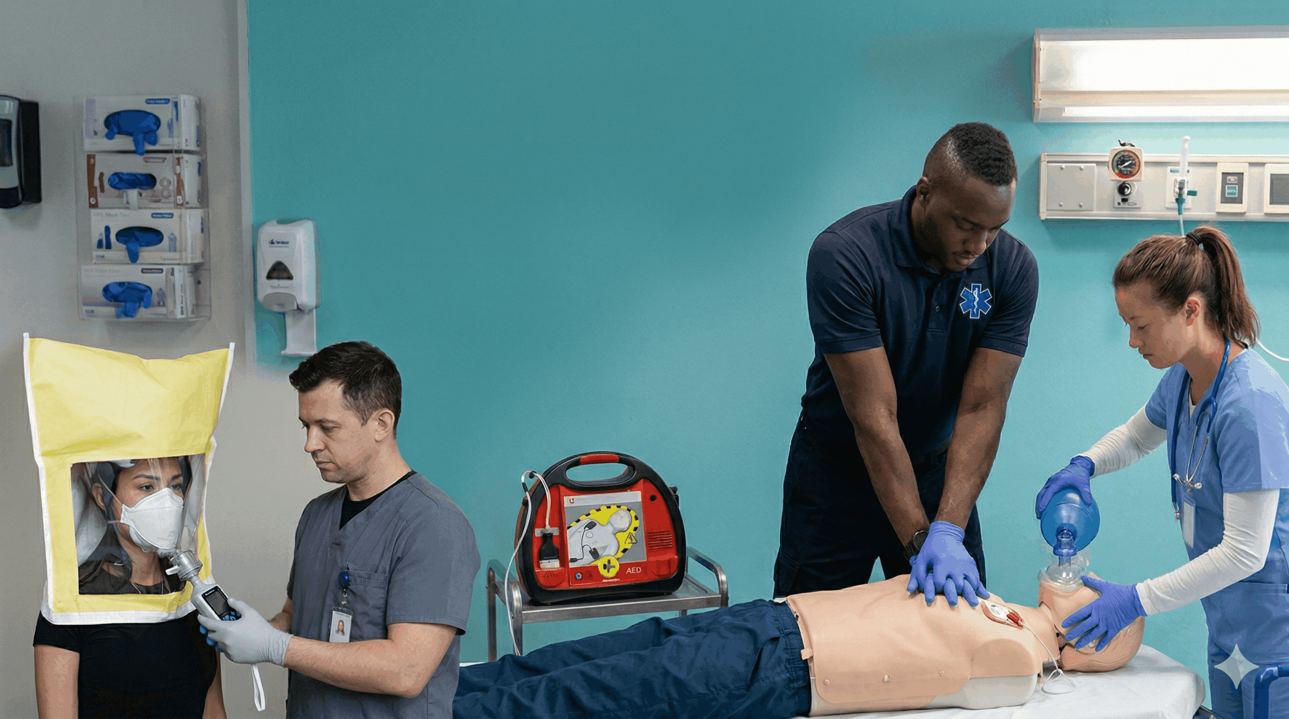 First Aid, CPR, BLS, and N95 mask fit test certification training session