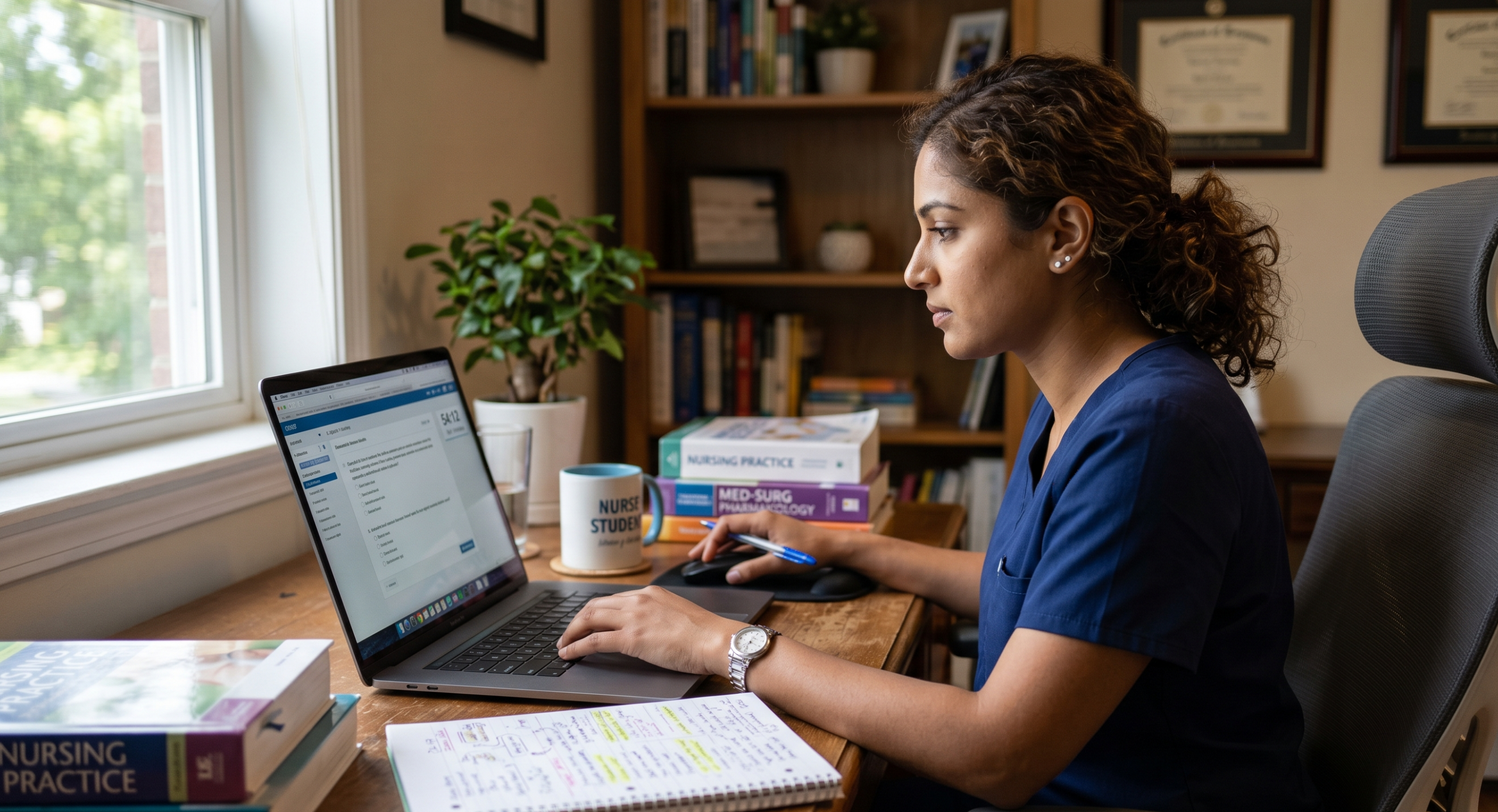 Nursing student preparing for the NCLEX-RN and REx-PN exams online